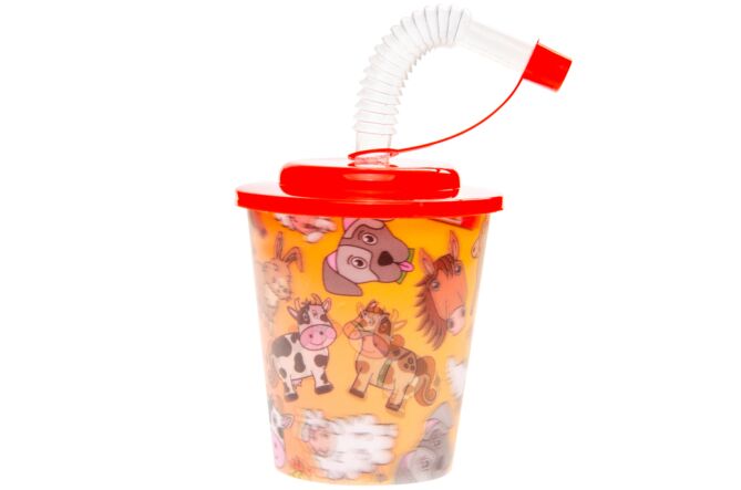 Beker+deksel+rietje boerderij25c