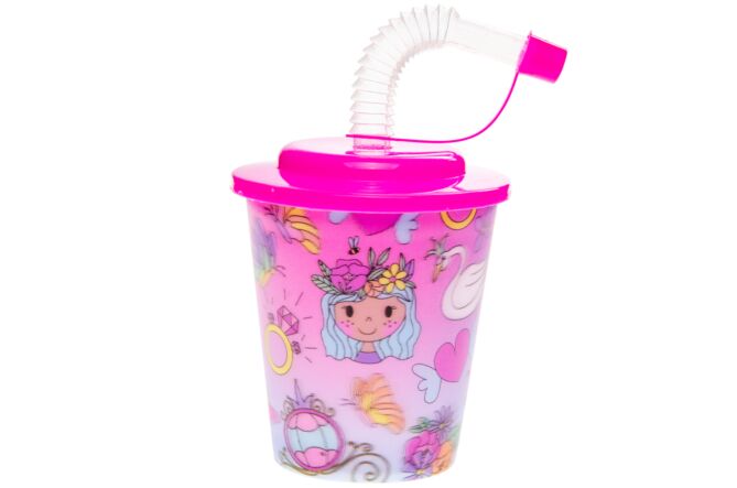 Beker+deksel+rietje prinses 25cl