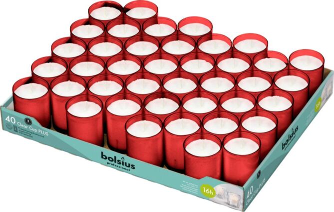 !Bolsius clear cups rood 16u